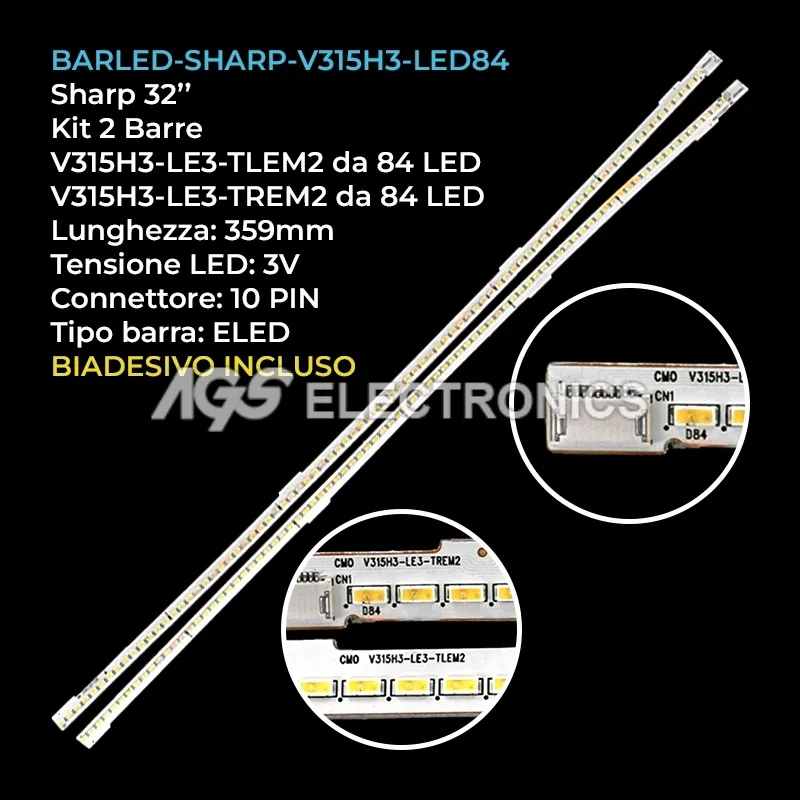 kit 2 barre LED retroilluminazione per Sharp 32 pollici modello LC32LS220E