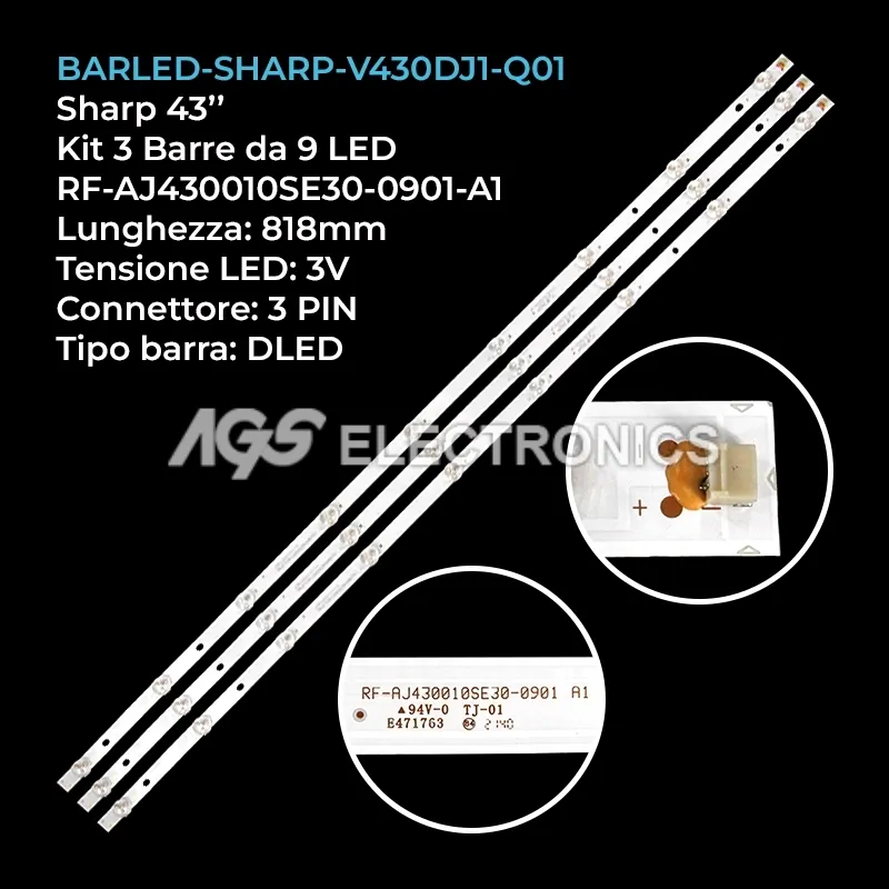 kit 3 barre LED retroilluminazione per Sharp 43 pollici modello 4TC43BN5EF2AB