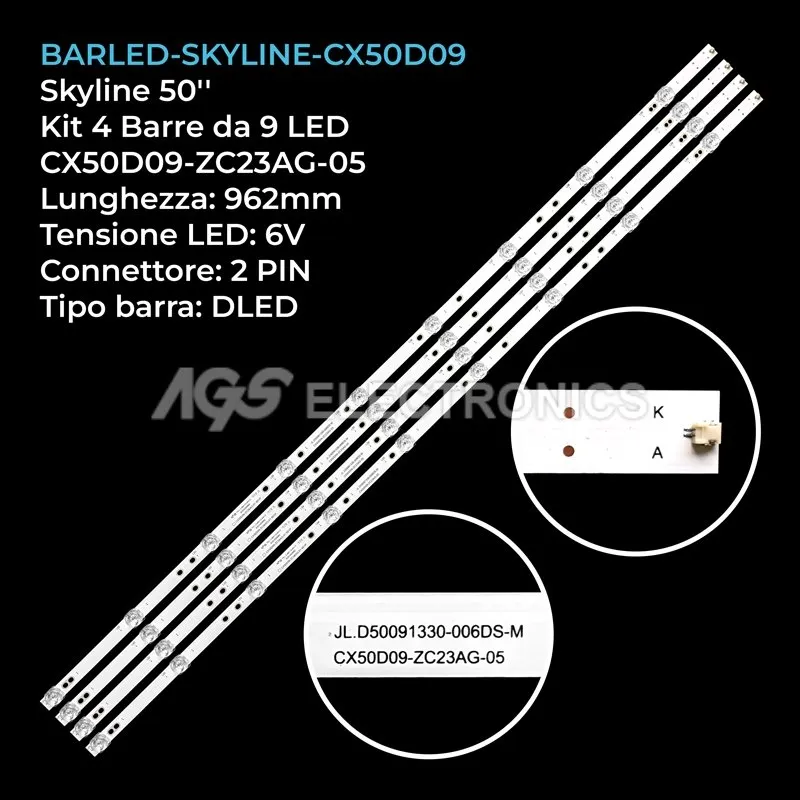 kit 4 barre LED retroilluminazione per Smartech 50 pollici modello LE50P28USA22