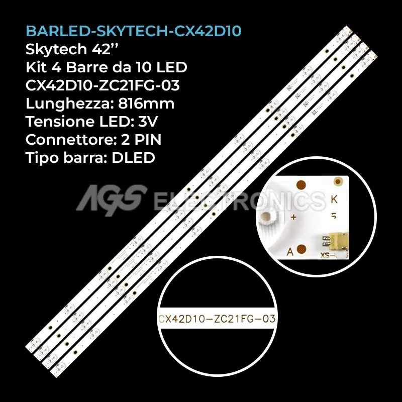 kit 4 barre LED retroilluminazione per Skytech 42 pollici modello ST4230YK
