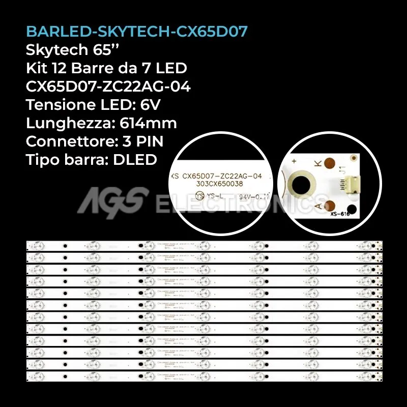 kit 12 barre LED retroilluminazione per Skytech 65 pollici modello ST6550US