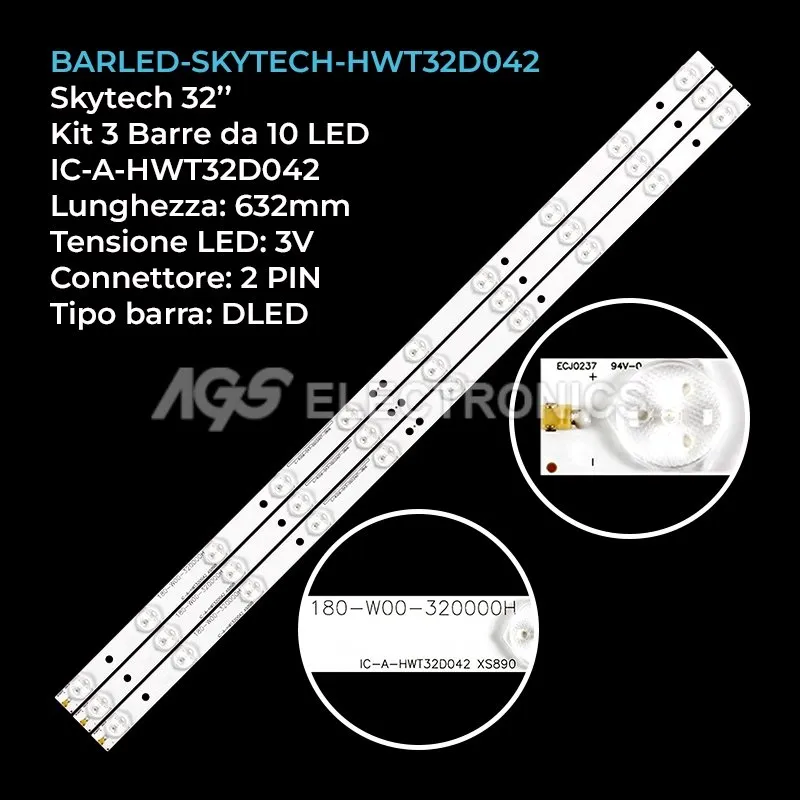 kit 3 barre LED retroilluminazione per Skytech 32 pollici modello STL0070HTV324L