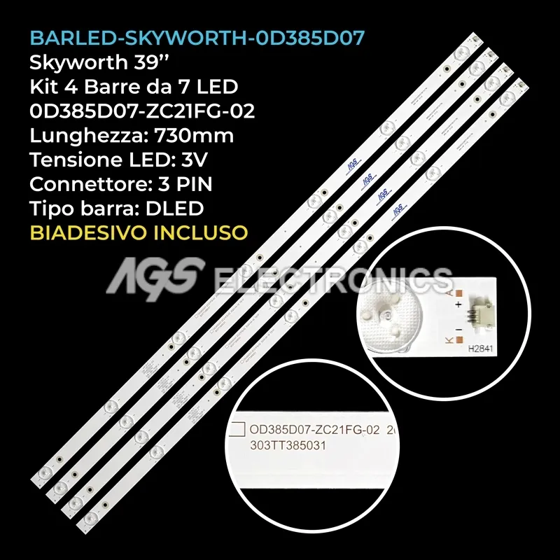 kit 4 barre LED retroilluminazione per Majestic 39 pollici modello TVD239S2