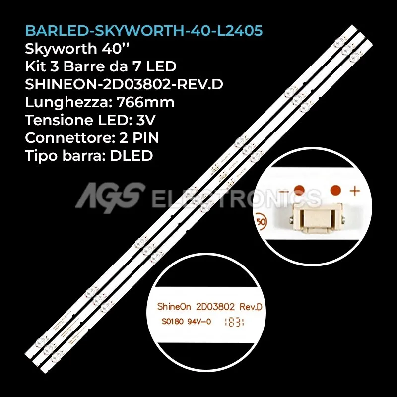 kit 3 barre LED retroilluminazione per Skyworth 40 pollici modello 40K6S