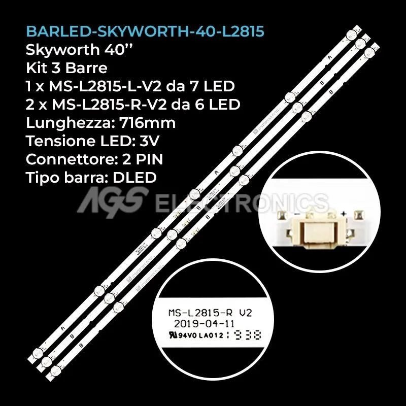 kit 3 barre LED retroilluminazione per Aiwa 40 pollici modello LED406FHD