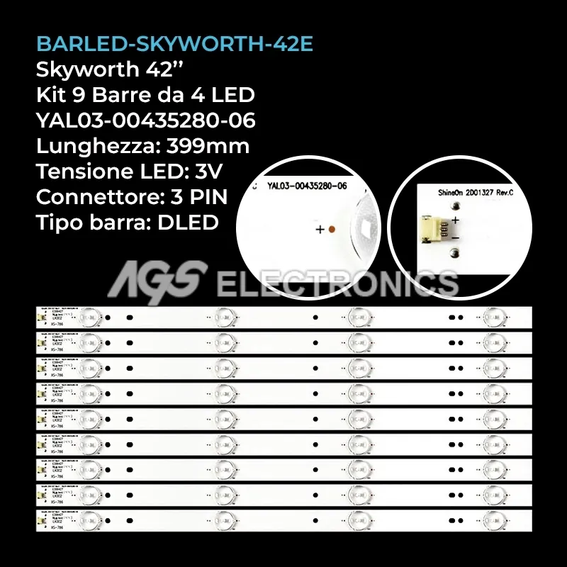 kit 9 barre LED retroilluminazione per Shineon 42 pollici modello RDL420FY