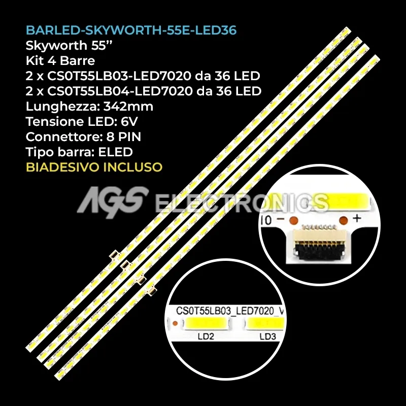 kit 4 barre LED retroilluminazione per TCL 55 pollici modello L55E5690A3D
