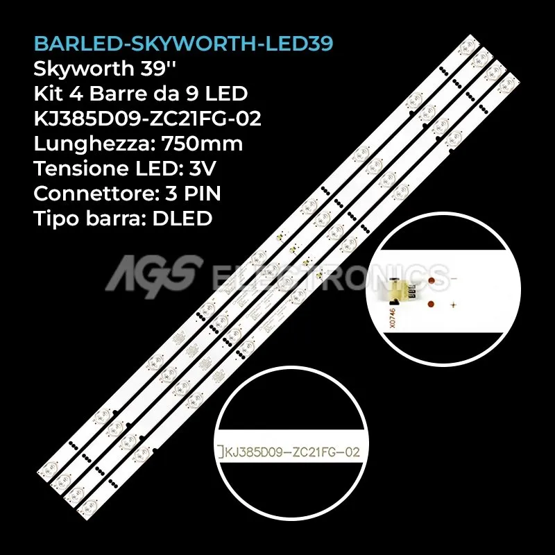 kit 4 barre LED retroilluminazione per Skyworth 39 pollici modello LED39W6000