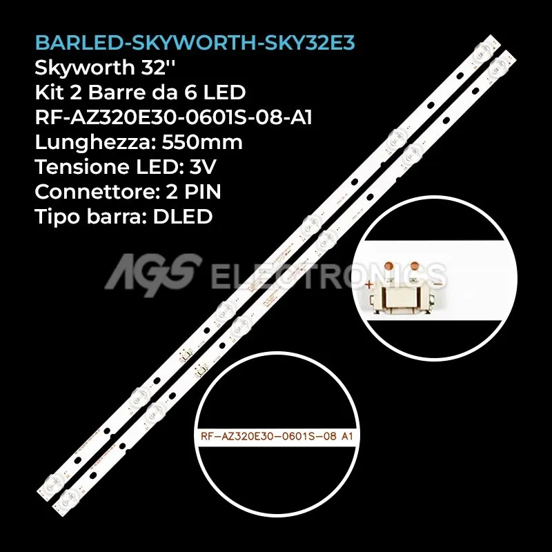 kit 2 barre LED retroilluminazione per Skyworth 32 pollici modello SDL320HY