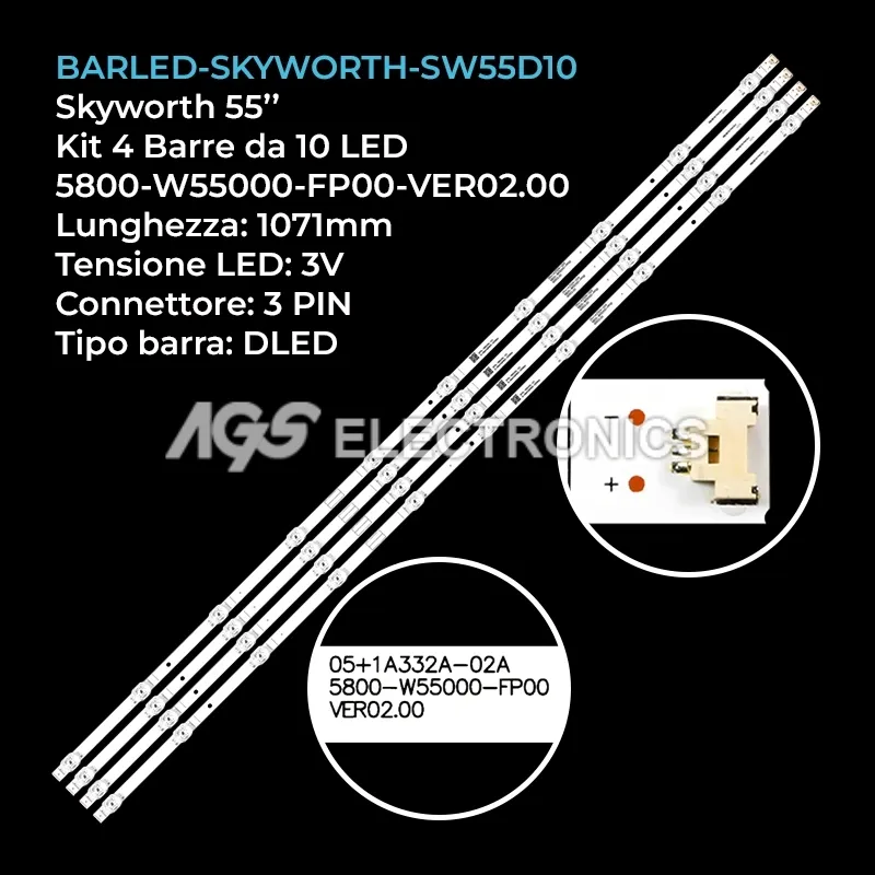kit 4 barre LED retroilluminazione per Skyworth 55 pollici modello 55A11