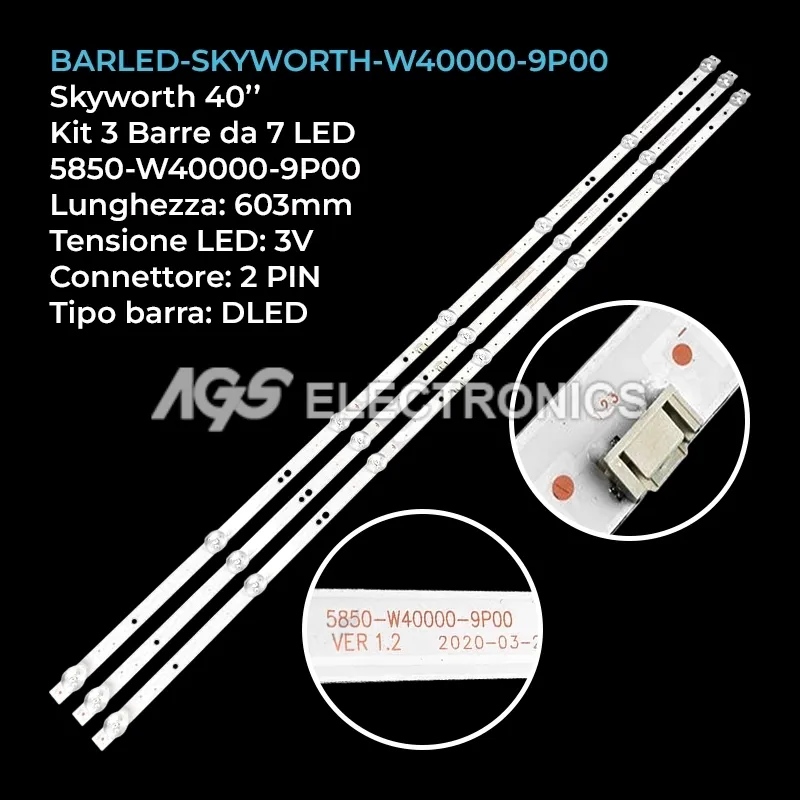 kit 3 barre LED retroilluminazione per Skyworth 40 pollici modello 40E381S