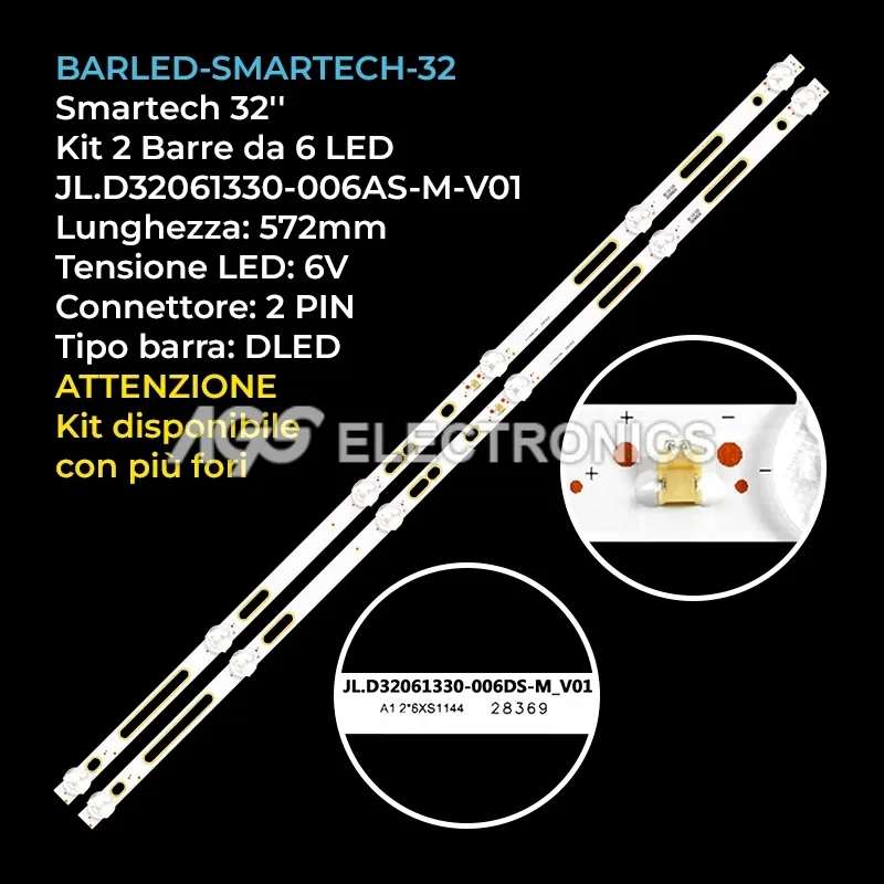 kit 2 barre LED retroilluminazione per Smartech 32 pollici modello 32HN10T2