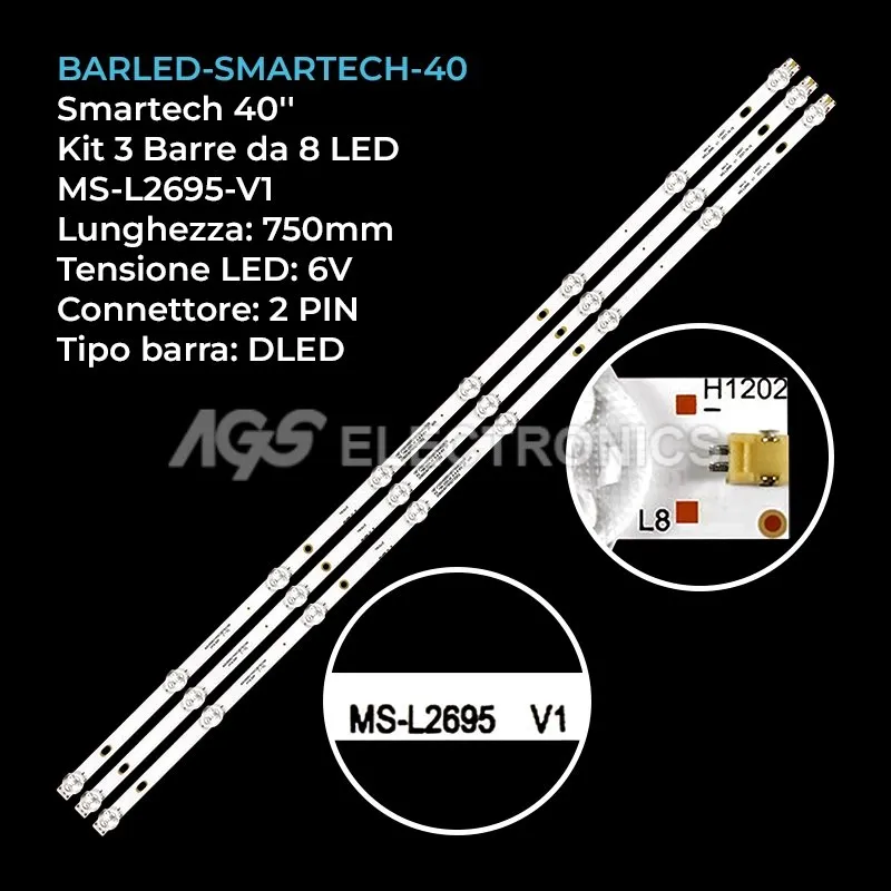 kit 3 barre LED retroilluminazione per Smartech 40 pollici modello LE4019TS