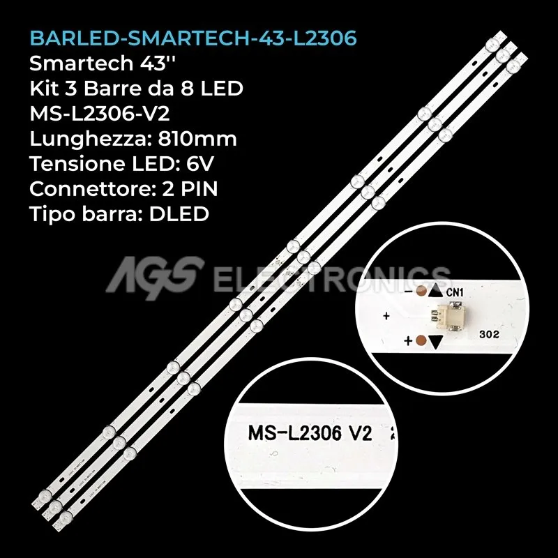 kit 3 barre LED retroilluminazione per Arielli 43 pollici modello LED4328T2