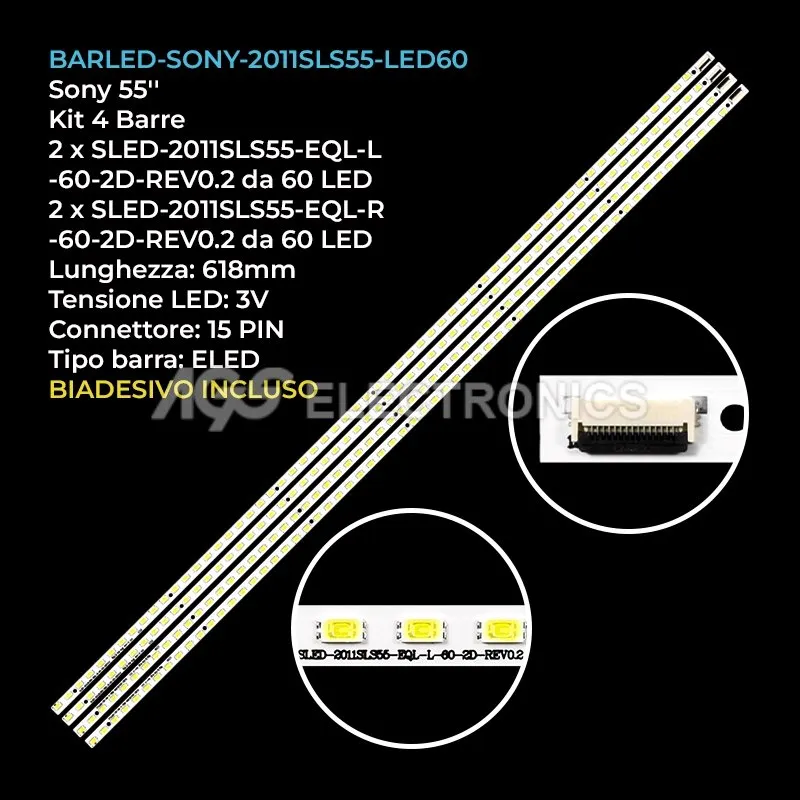 kit 4 barre LED retroilluminazione per Sony 55 pollici modello KDL55HX820