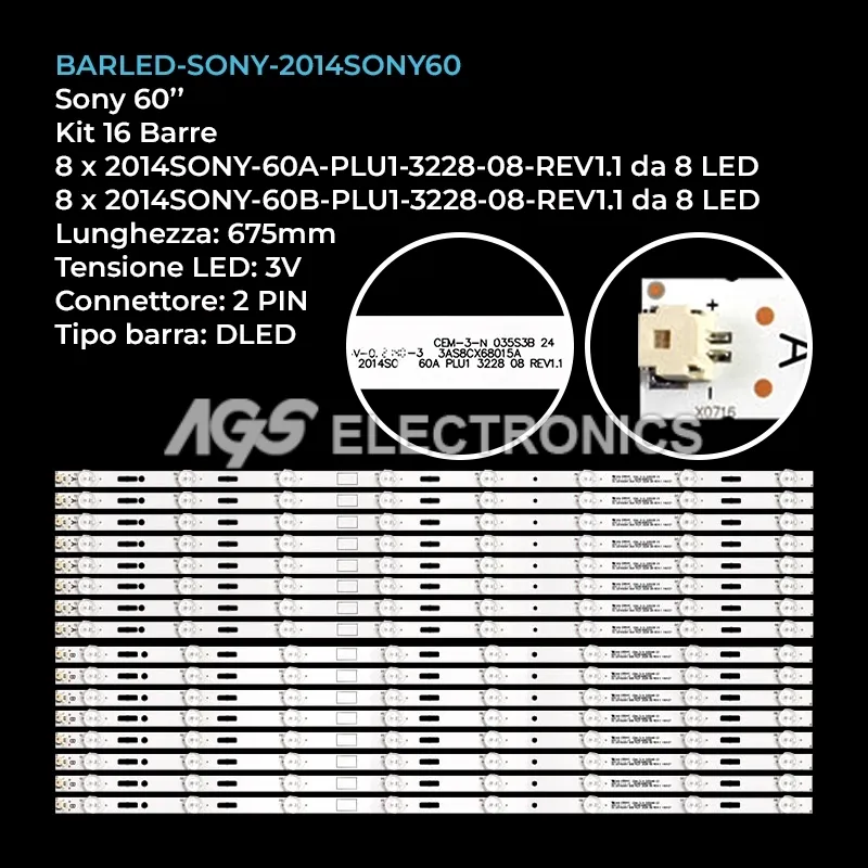 kit 16 barre LED retroilluminazione per Sony 60 pollici modello KDL60W610B
