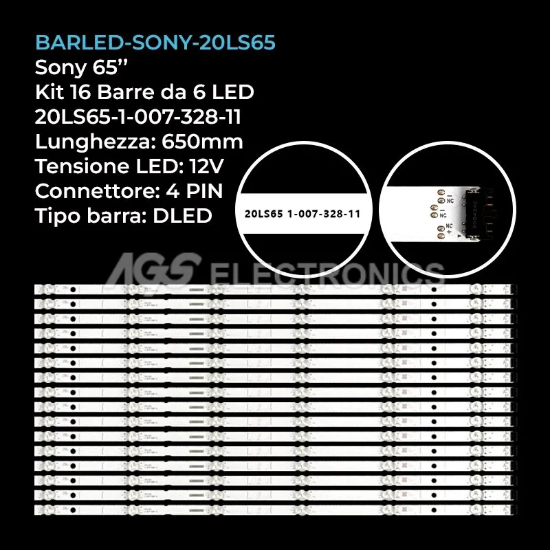 kit 16 barre LED retroilluminazione per Sony 65 pollici modello XR65X94J