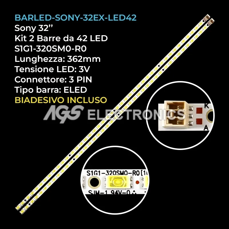 kit 2 barre LED retroilluminazione per Sony 32 pollici modello KDL32EX423