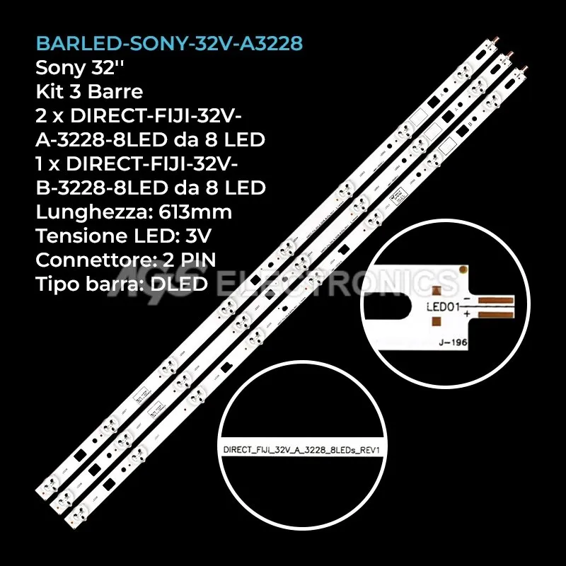 kit 3 barre LED retroilluminazione per Sony 32 pollici modello KDL32R303B