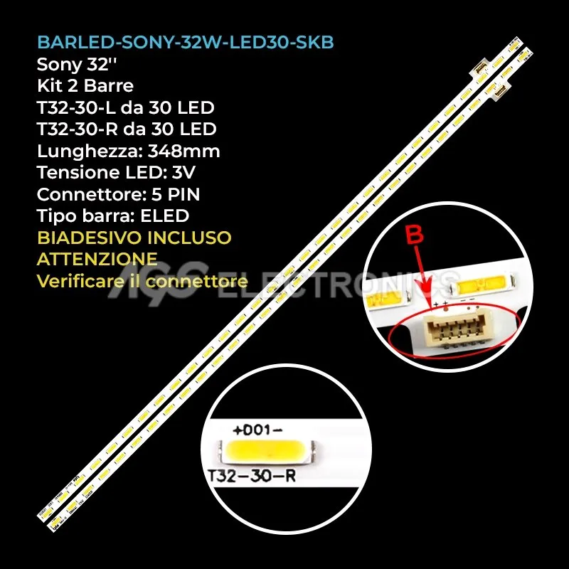 kit 2 barre LED retroilluminazione per Sony 32 pollici modello T320HVF011