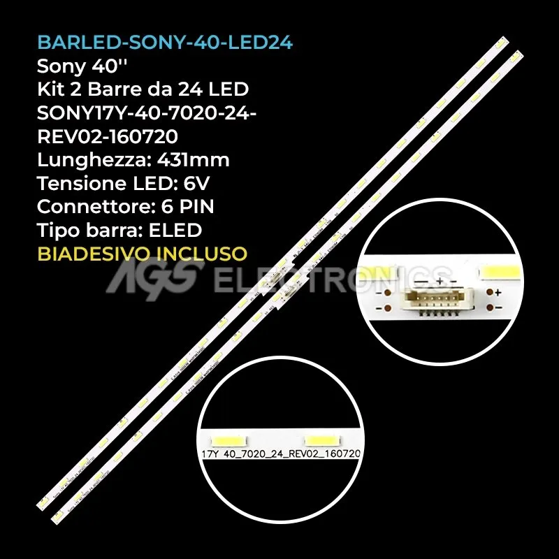 kit 2 barre LED retroilluminazione per Sony 40 pollici modello KDL40WE665