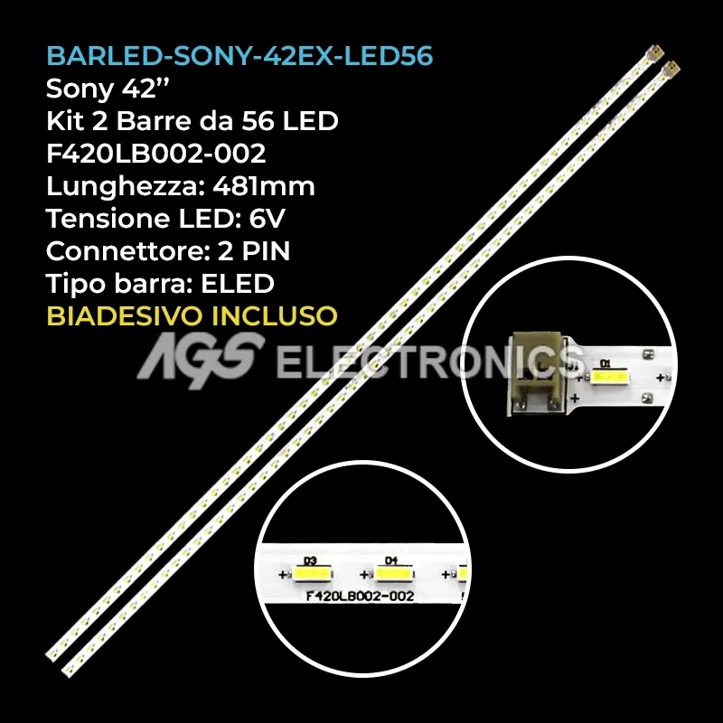 kit 2 barre LED retroilluminazione per Sony 42 pollici modello KDL42EX441