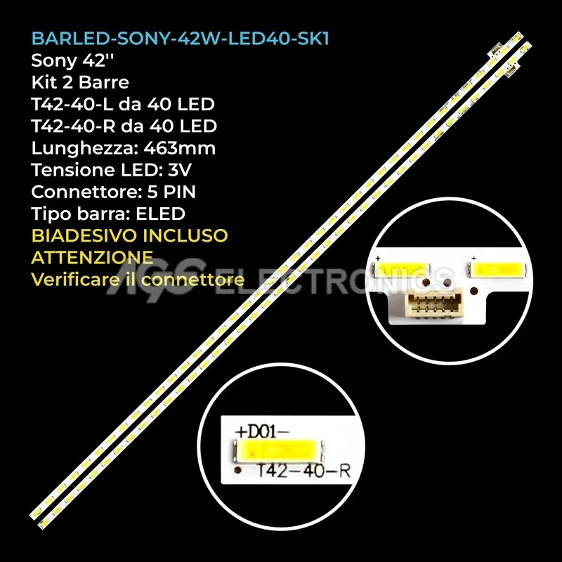 kit 2 barre LED retroilluminazione per Sony 42 pollici modello KDL42W815B