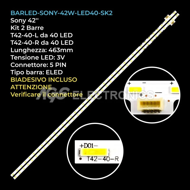 kit 2 barre LED retroilluminazione per Sony 42 pollici modello KDL42W705B
