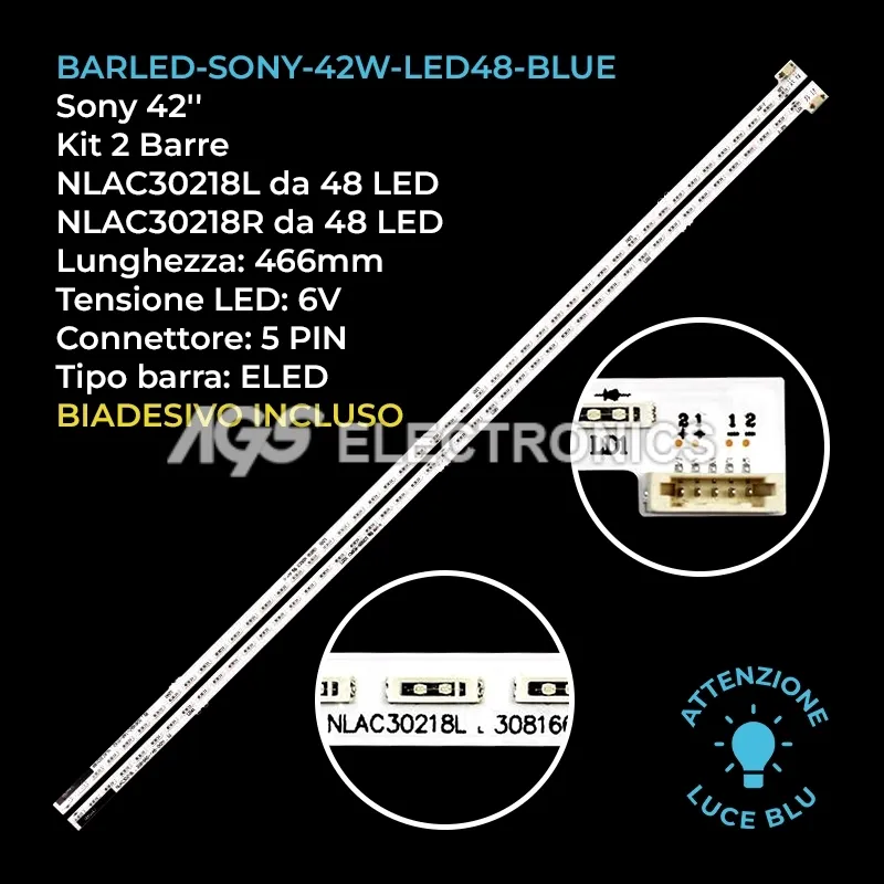 kit 2 barre LED retroilluminazione per Sony 42 pollici modello KDL42W805A