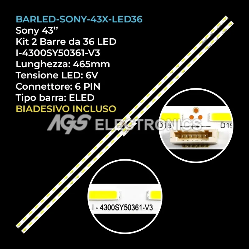 kit 2 barre LED retroilluminazione per Sony 43 pollici modello KD43XH8096