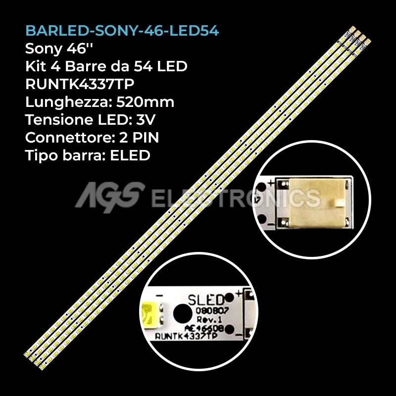 kit 4 barre LED retroilluminazione per Sharp 46 pollici modello LK460D3LA8T