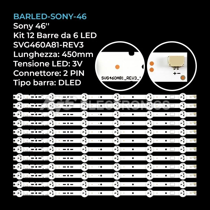 kit 12 barre LED retroilluminazione per Sony 46 pollici modello KDL46R476A