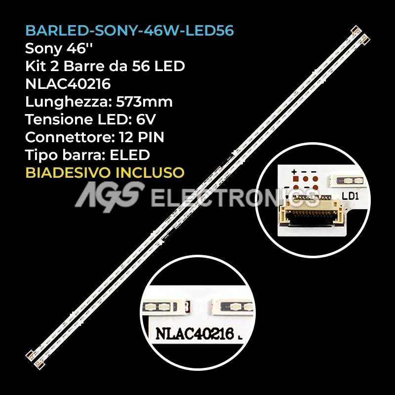 kit 2 barre LED retroilluminazione per Sony 46 pollici modello KDL46W904A