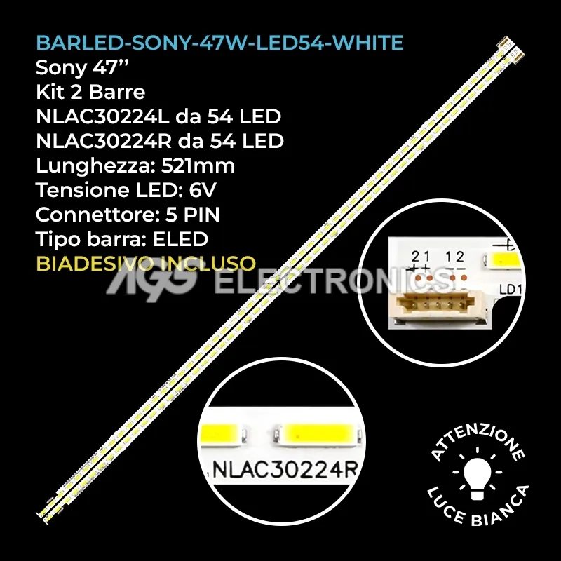 kit 2 barre LED retroilluminazione per Sony 47 pollici modello KDL47W805A