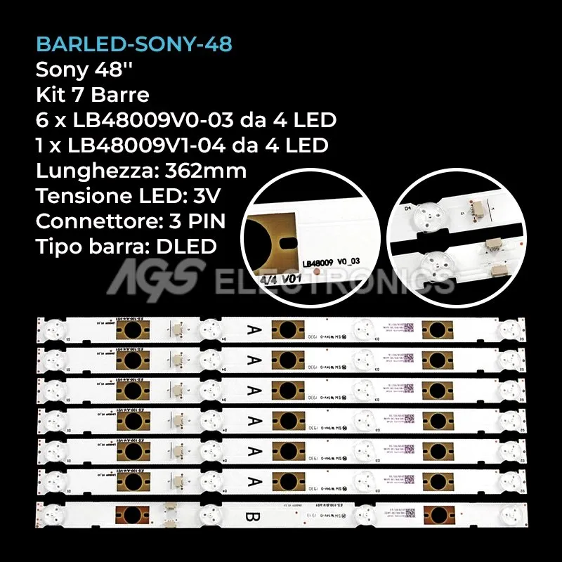 kit 7 barre LED retroilluminazione per Sony 48 pollici modello KDL48WD653