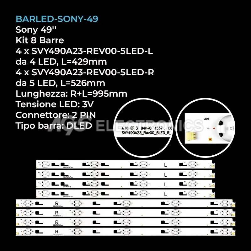 kit 8 barre LED retroilluminazione per Sony 49 pollici modello SYV4942