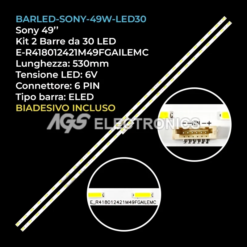 kit 2 barre LED retroilluminazione per Sony 49 pollici modello KDL49WE755