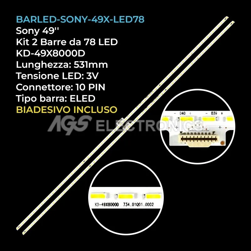 kit 2 barre LED retroilluminazione per Sony 49 pollici modello KD49XD8077