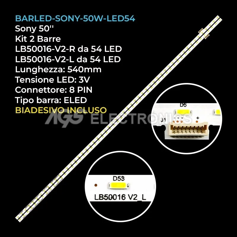 kit 2 barre LED retroilluminazione per Sony 50 pollici modello KDL50W656A