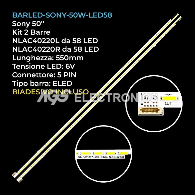 kit 2 barre LED retroilluminazione per Sony 50 pollici modello KDL50W700A