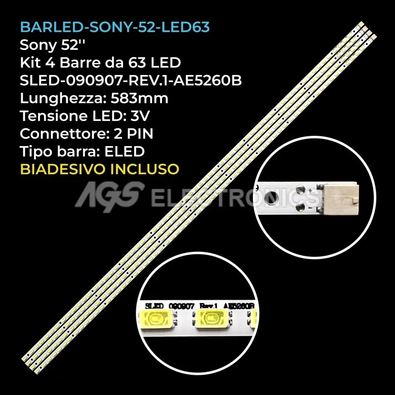 kit 4 barre LED retroilluminazione per Sony 52 pollici modello LK520D3LB1S