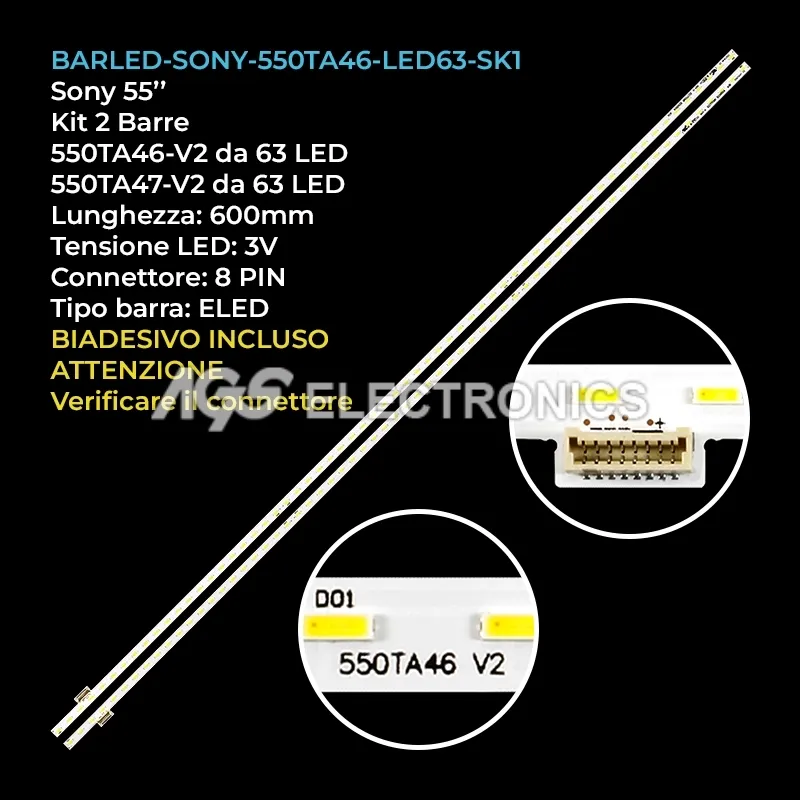 kit 2 barre LED retroilluminazione per Sony 55 pollici modello KDL55W700B