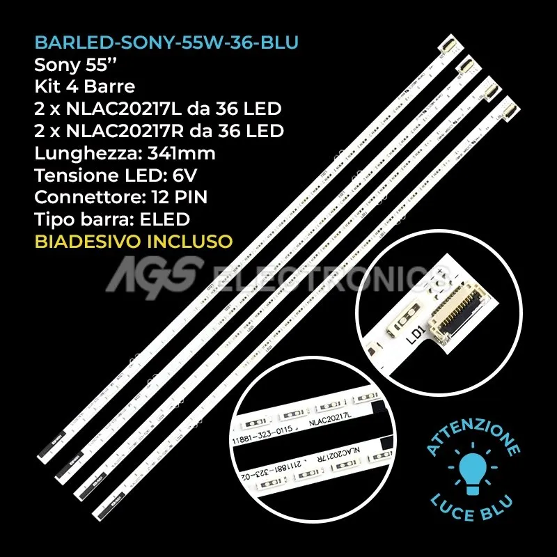 kit 4 barre LED retroilluminazione per Sony 55 pollici modello KDL55W700A