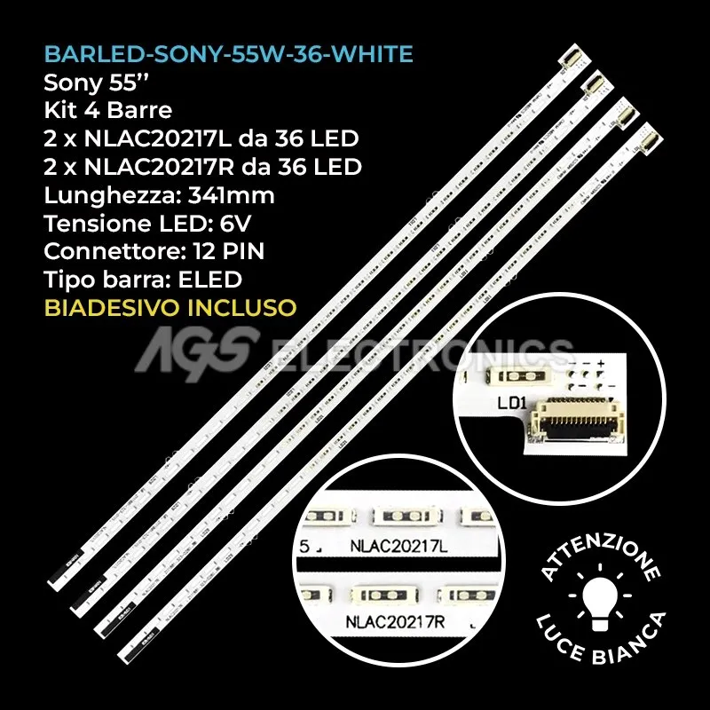 kit 4 barre LED retroilluminazione per Sony 55 pollici modello KDL55W905A