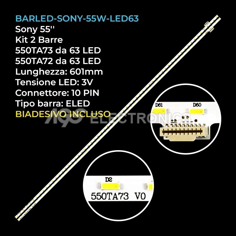 kit 2 barre LED retroilluminazione per Sony 55 pollici modello T550HVF06.0