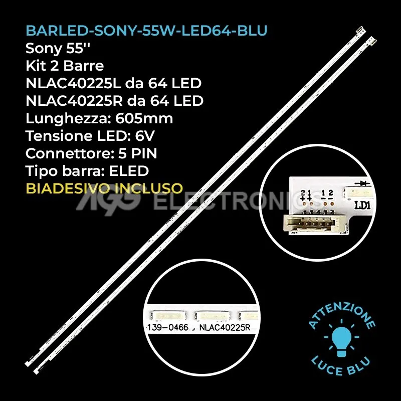kit 2 barre LED retroilluminazione per Sony 55 pollici modello KDL55W804A