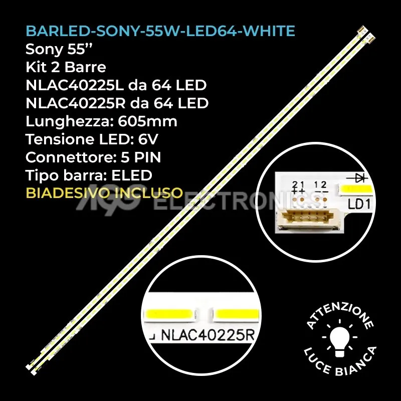 kit 2 barre LED retroilluminazione per Sony 55 pollici modello KDL55W810A