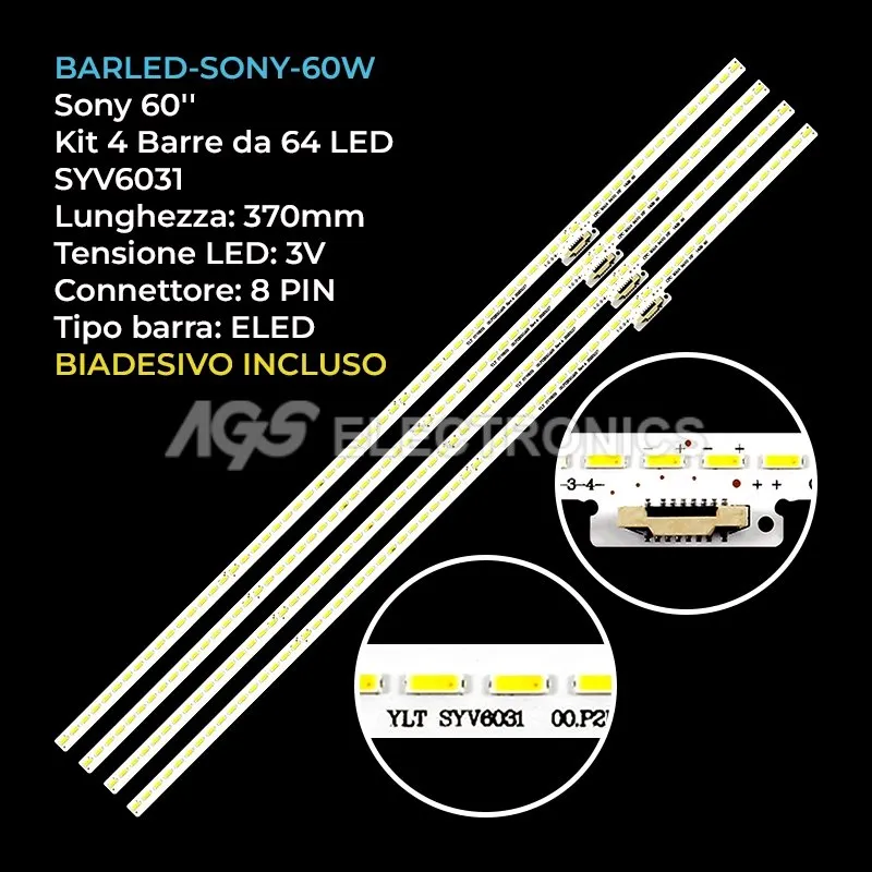 kit 4 barre LED retroilluminazione per Sony 60 pollici modello KDL60W858B