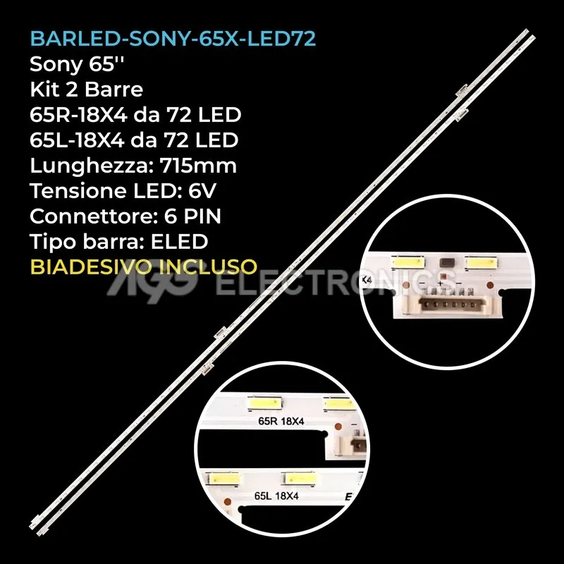 kit 2 barre LED retroilluminazione per Sony 65 pollici modello KD65X8500D