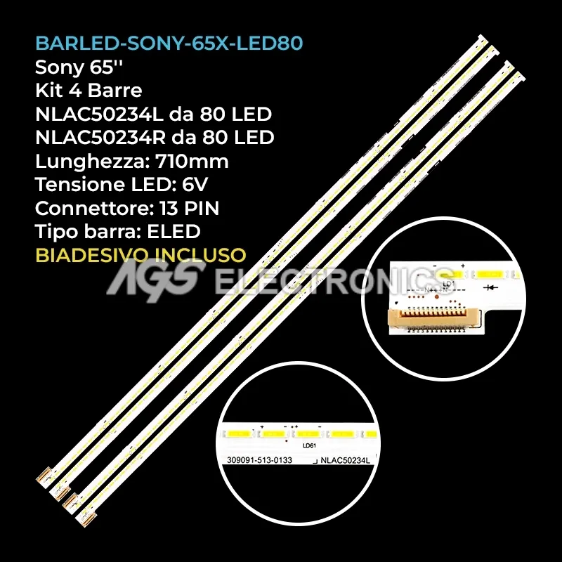 kit 4 barre LED retroilluminazione per Sony 65 pollici modello KD65X9000A